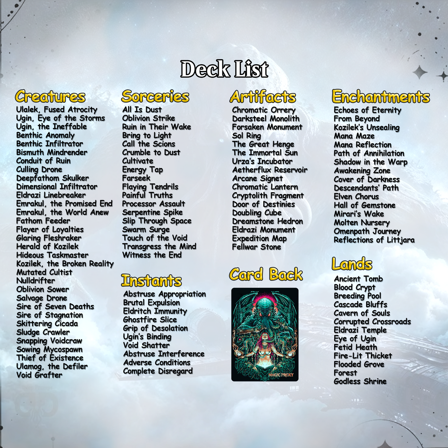 Eldrazi Cthulhu Commander cEDH Deck - Eldrazi Cthulhu Commander Magic Commander - Magic Proxy Deck with 160+ Unique Cards - Custom Cards MTG Proxy for Casual Play