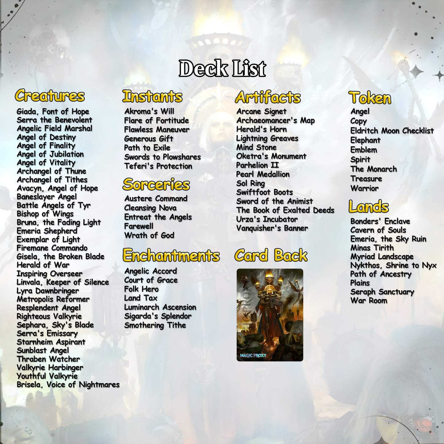 Heaven’s Wrath – Giada’s Space Nun Angel Crusade | Custom EDH Commander Deck