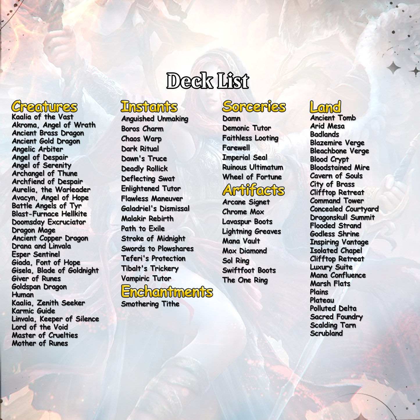 Kaalia of the Vast - Commander EDH Deck - With Tokens - MTG Full Proxy Deck, Altered Cards cEDH