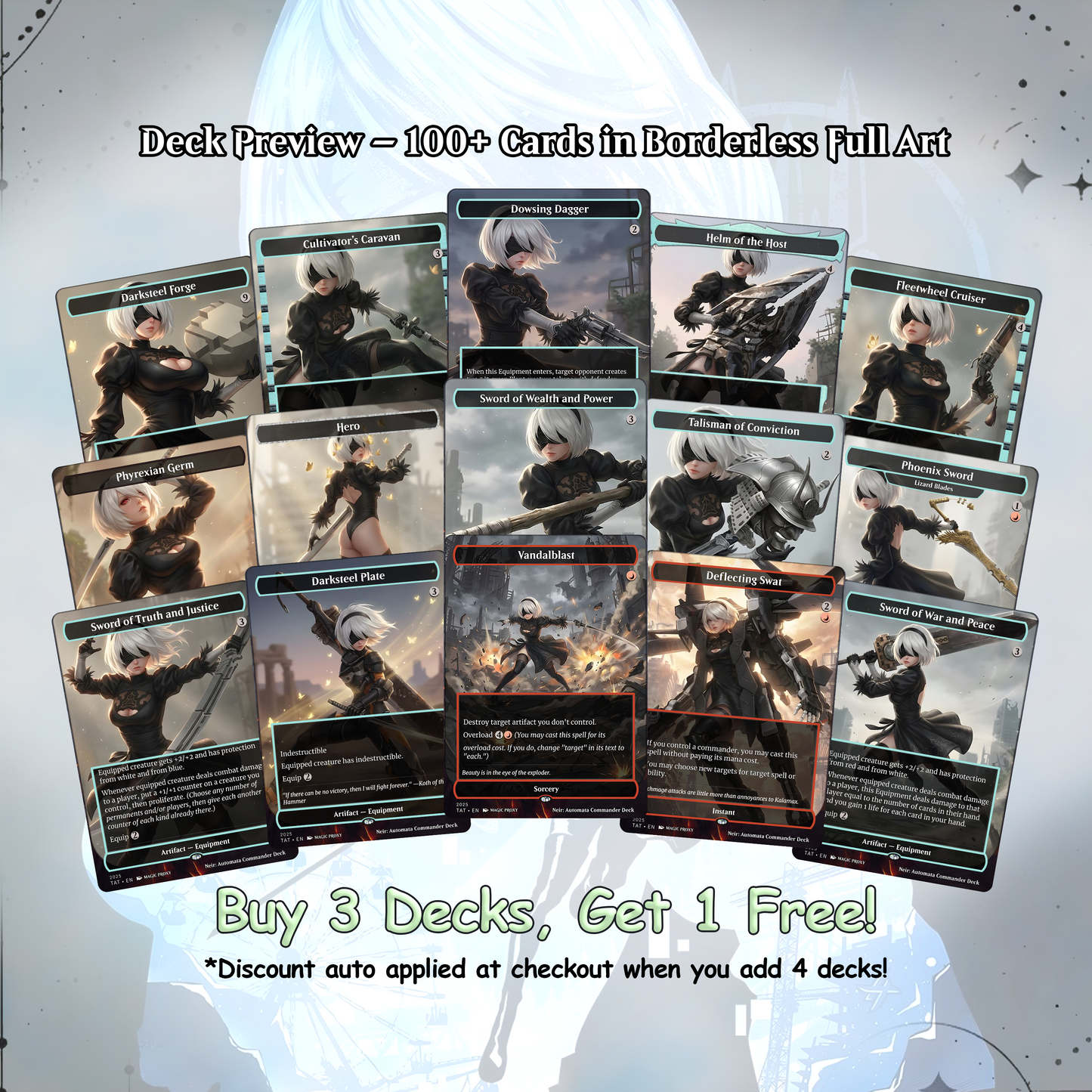 Neir: Automata Commander cEDH Deck - Fate - Grand Oder Commander Magic Commander - Magic Proxy Deck with 160+ Unique Cards - Custom Cards MTG Proxy for Casual Play