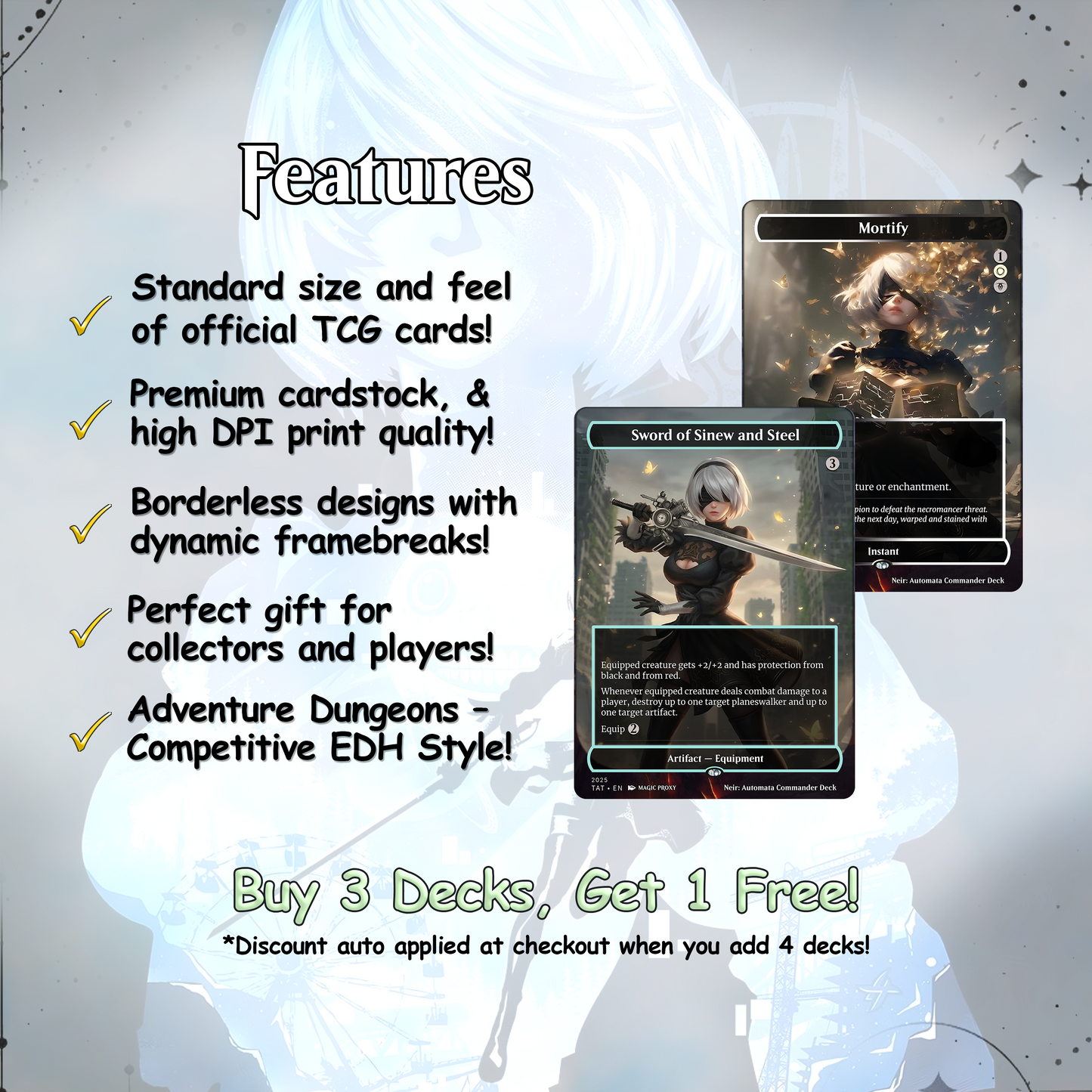 Neir: Automata Commander cEDH Deck - Fate - Grand Oder Commander Magic Commander - Magic Proxy Deck with 160+ Unique Cards - Custom Cards MTG Proxy for Casual Play