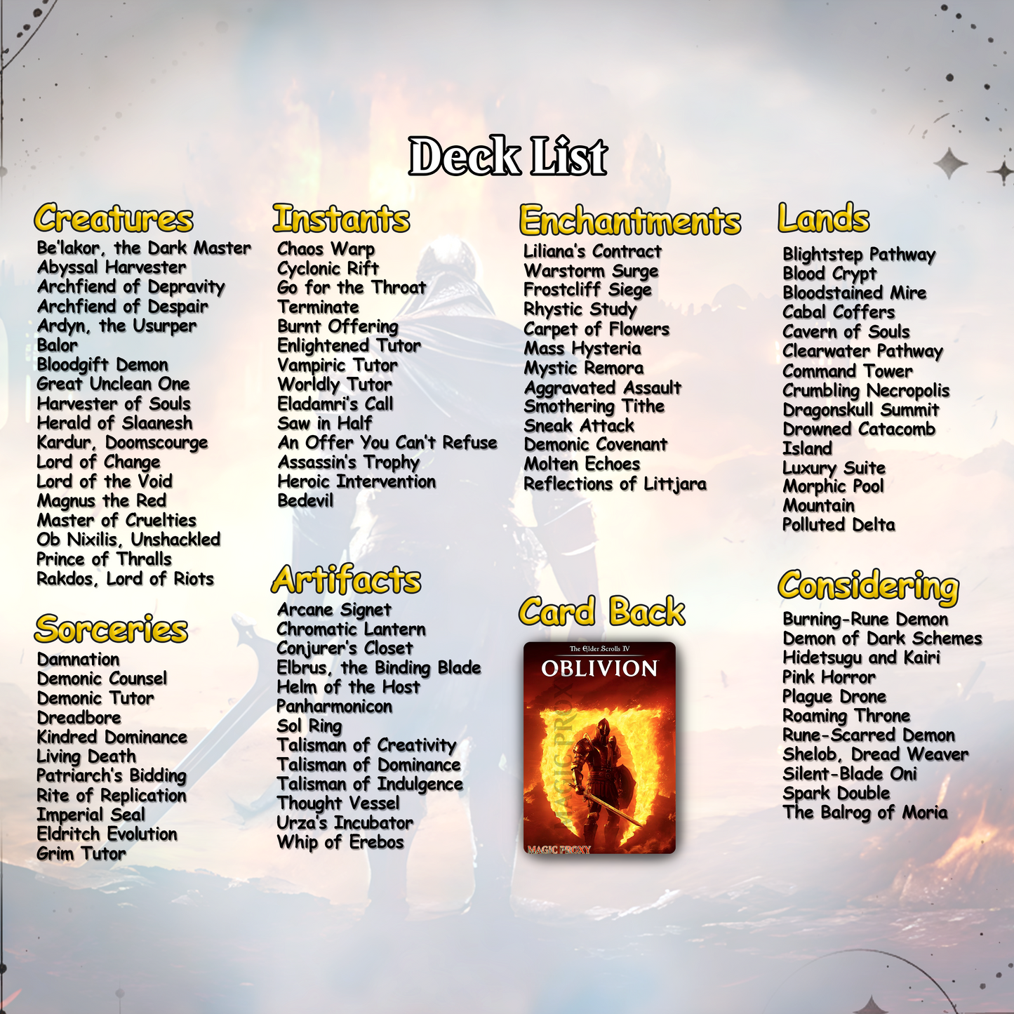 Oblivion Commander cEDH Deck - Oblivion Commander Magic Commander - Magic Proxy Deck with 150+ Unique Cards - Custom Cards MTG Proxy for Casual Play