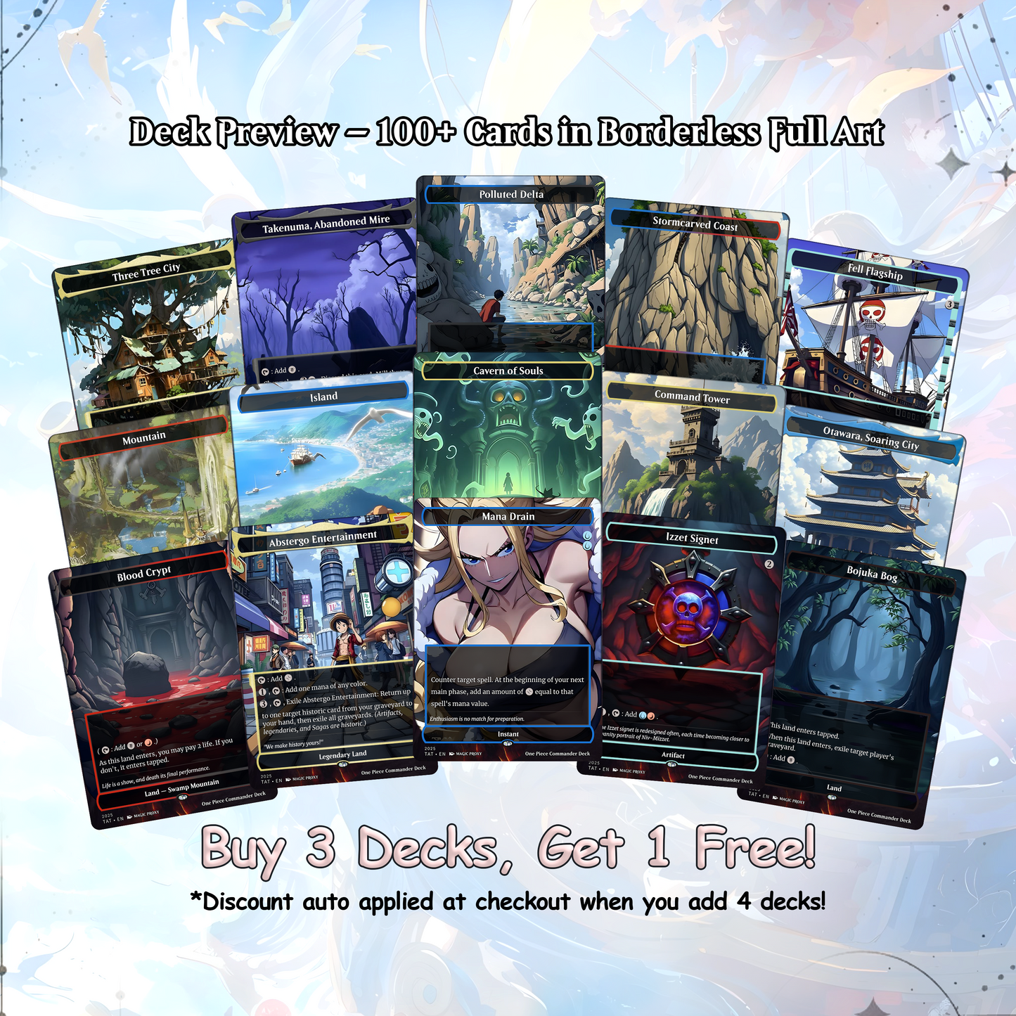 Complete Anime Pirate Tribal Deck, Custom Gift EDH Deck, Custom A.n.i.m.e O.P Pirate Deck, Treasure Tokens, A.d.m.i.r.a.l B.r.a.s.s Unsinkable