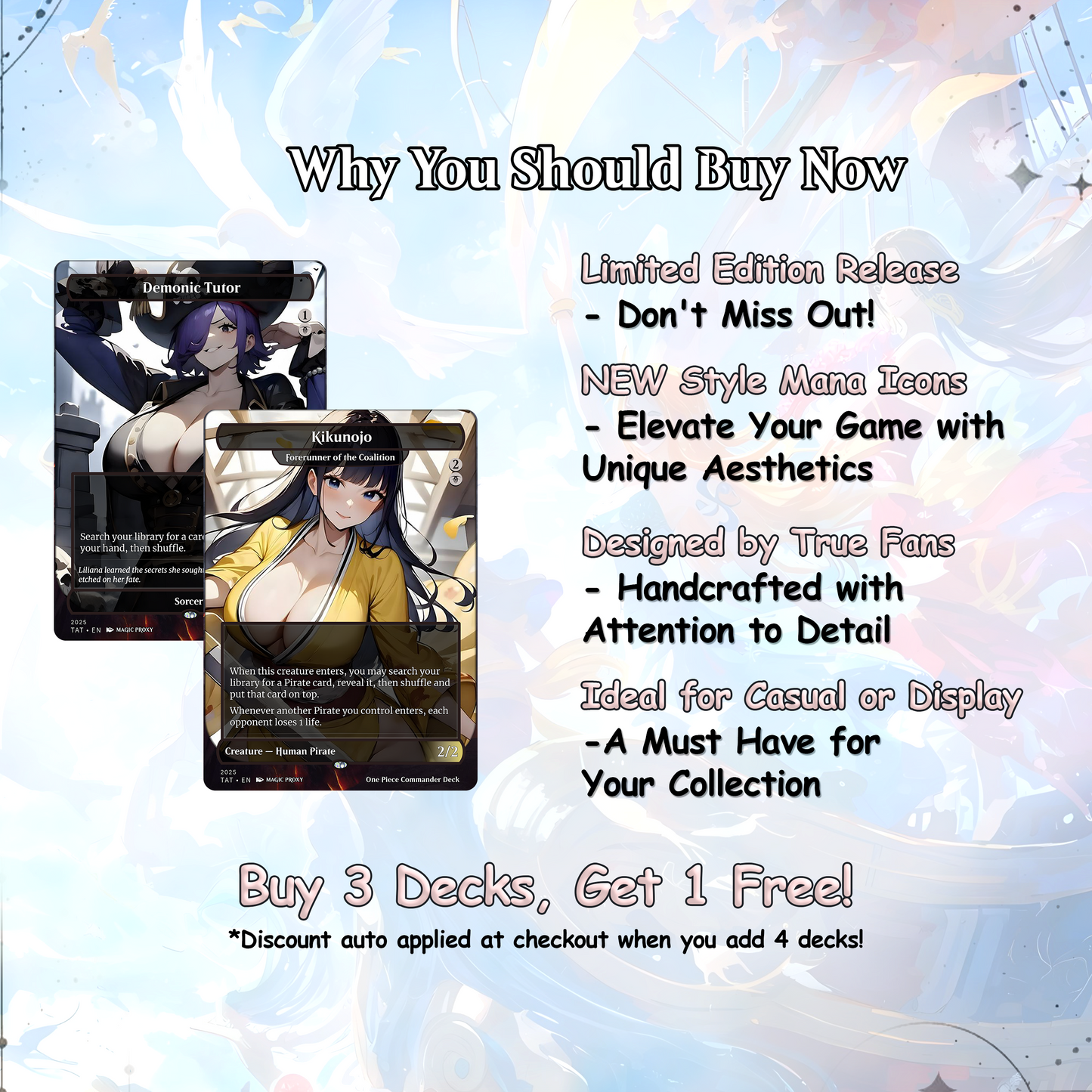 Complete Anime Pirate Tribal Deck, Custom Gift EDH Deck, Custom A.n.i.m.e O.P Pirate Deck, Treasure Tokens, A.d.m.i.r.a.l B.r.a.s.s Unsinkable