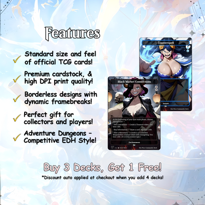 Complete Anime Pirate Tribal Deck, Custom Gift EDH Deck, Custom A.n.i.m.e O.P Pirate Deck, Treasure Tokens, A.d.m.i.r.a.l B.r.a.s.s Unsinkable
