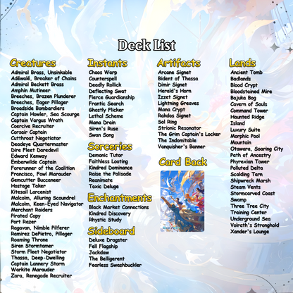 Complete Anime Pirate Tribal Deck, Custom Gift EDH Deck, Custom A.n.i.m.e O.P Pirate Deck, Treasure Tokens, A.d.m.i.r.a.l B.r.a.s.s Unsinkable