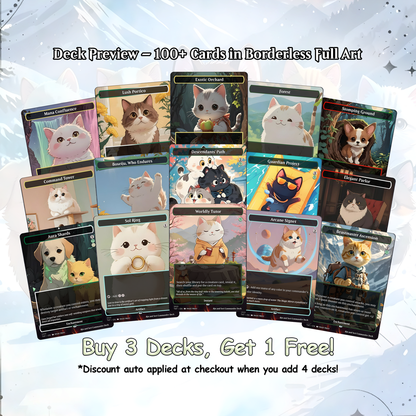 Rin and Seri Cat Dog Proxy Commander EDH Deck, 100 Cards + 8 Free Tokens | Cute Custom Full Art | MuraProxyArt