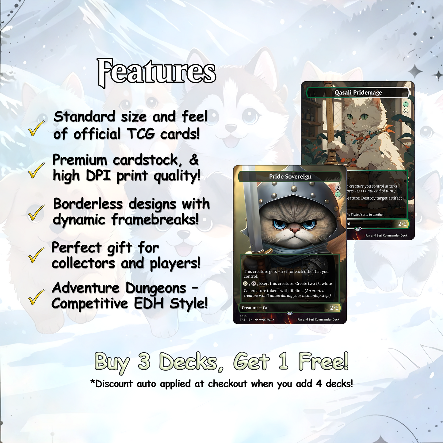 Rin and Seri Cat Dog Proxy Commander EDH Deck, 100 Cards + 8 Free Tokens | Cute Custom Full Art | MuraProxyArt