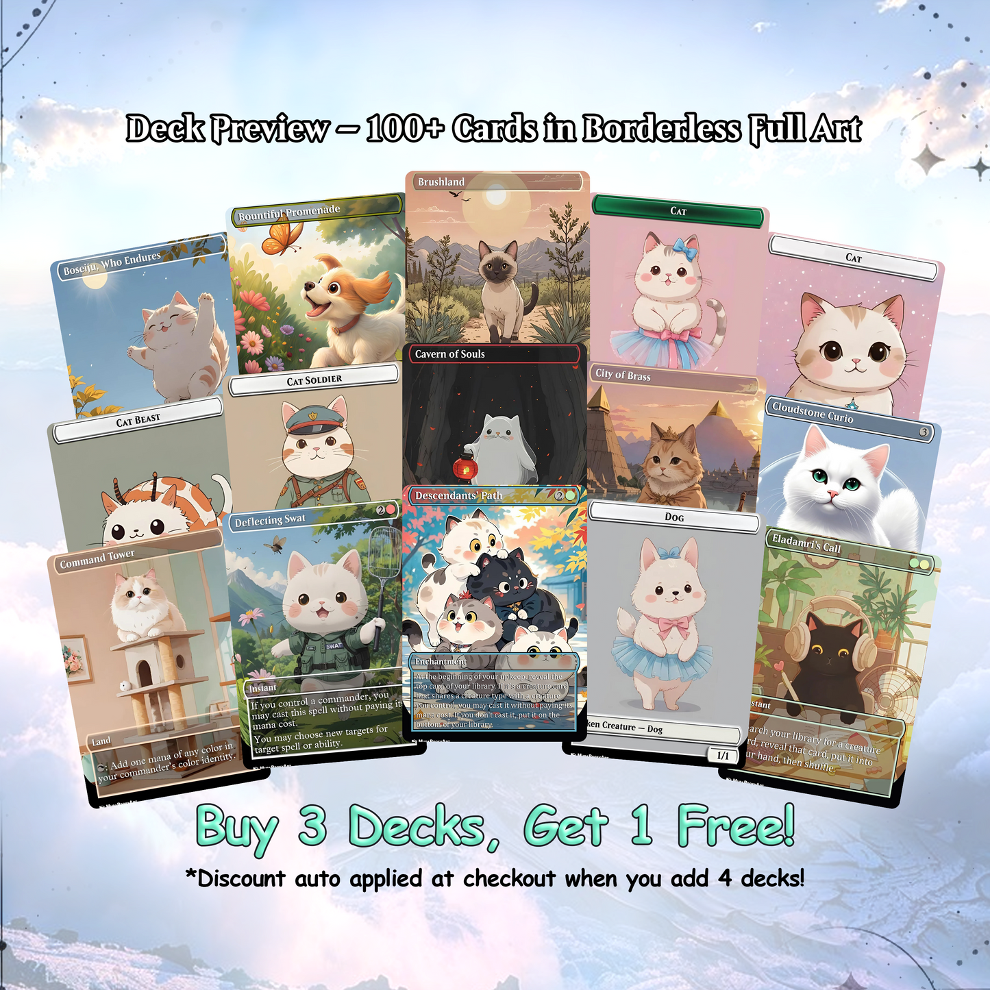 Rin and Seri Cat Dog Proxy Commander EDH Deck, 100 Cards + 8 Free Tokens | Cute Custom Full Art | MuraProxyArt