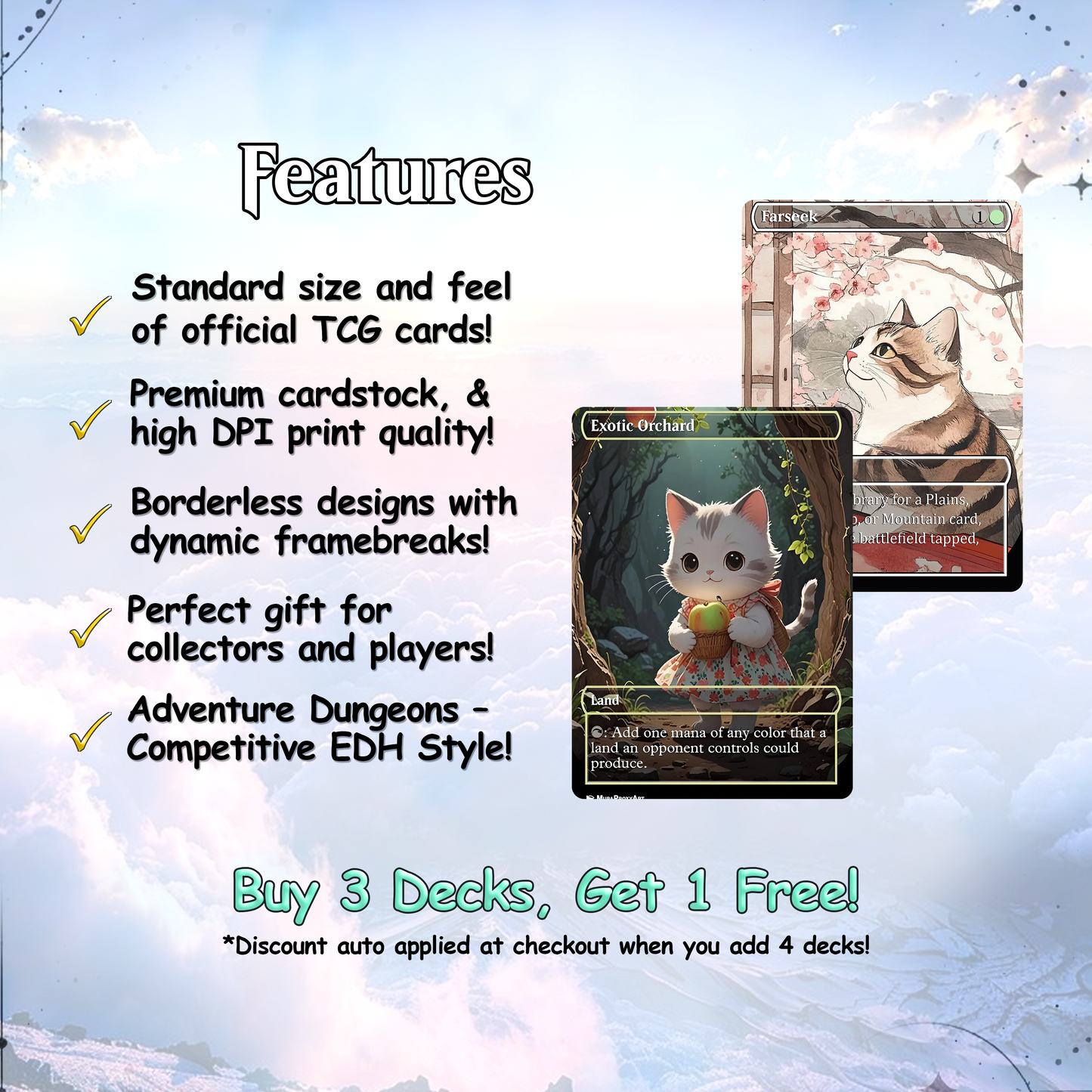Rin and Seri Cat Dog Proxy Commander EDH Deck, 100 Cards + 8 Free Tokens | Cute Custom Full Art | MuraProxyArt