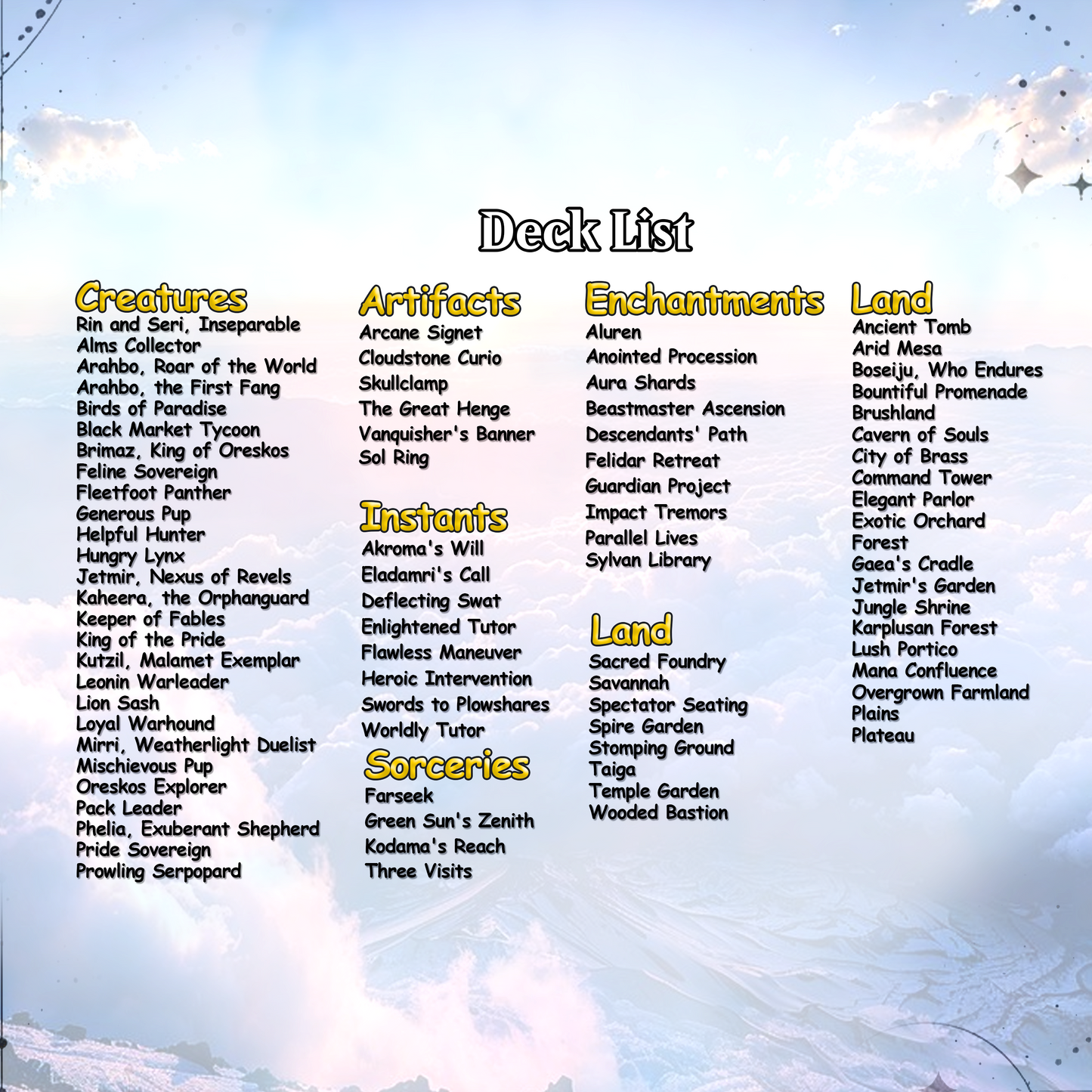 Rin and Seri Cat Dog Proxy Commander EDH Deck, 100 Cards + 8 Free Tokens | Cute Custom Full Art | MuraProxyArt