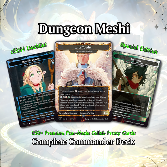 Dungeon Meshi Party Theme / Tarzi Commander Deck / Premium Paper Proxy Deck / 100 cards + tokens / Venture Theme Bracket 4 Edh Magic Deck