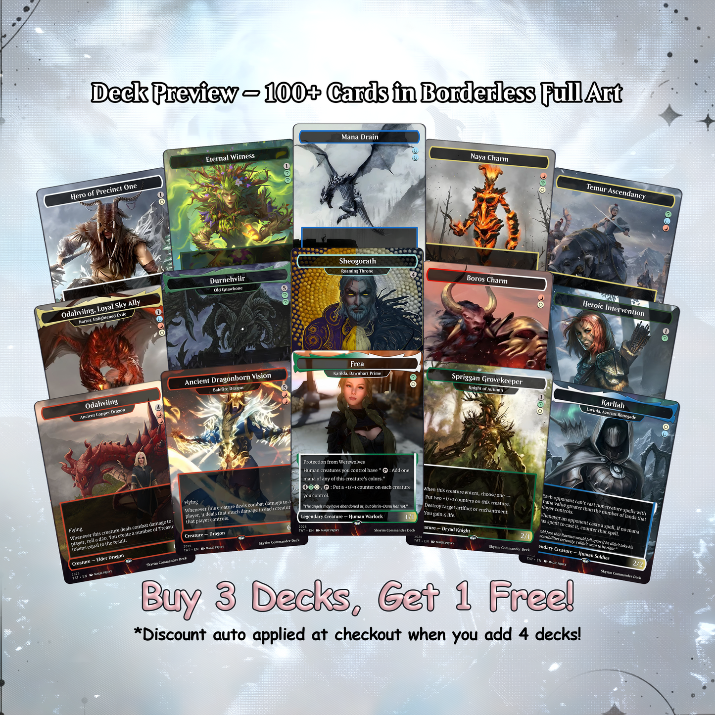 Skyrim Themed Commander Deck Proxies, Multi Colour Combo, 120+ Unique Cards, Quality Custom Card Proxy for Commander EDH