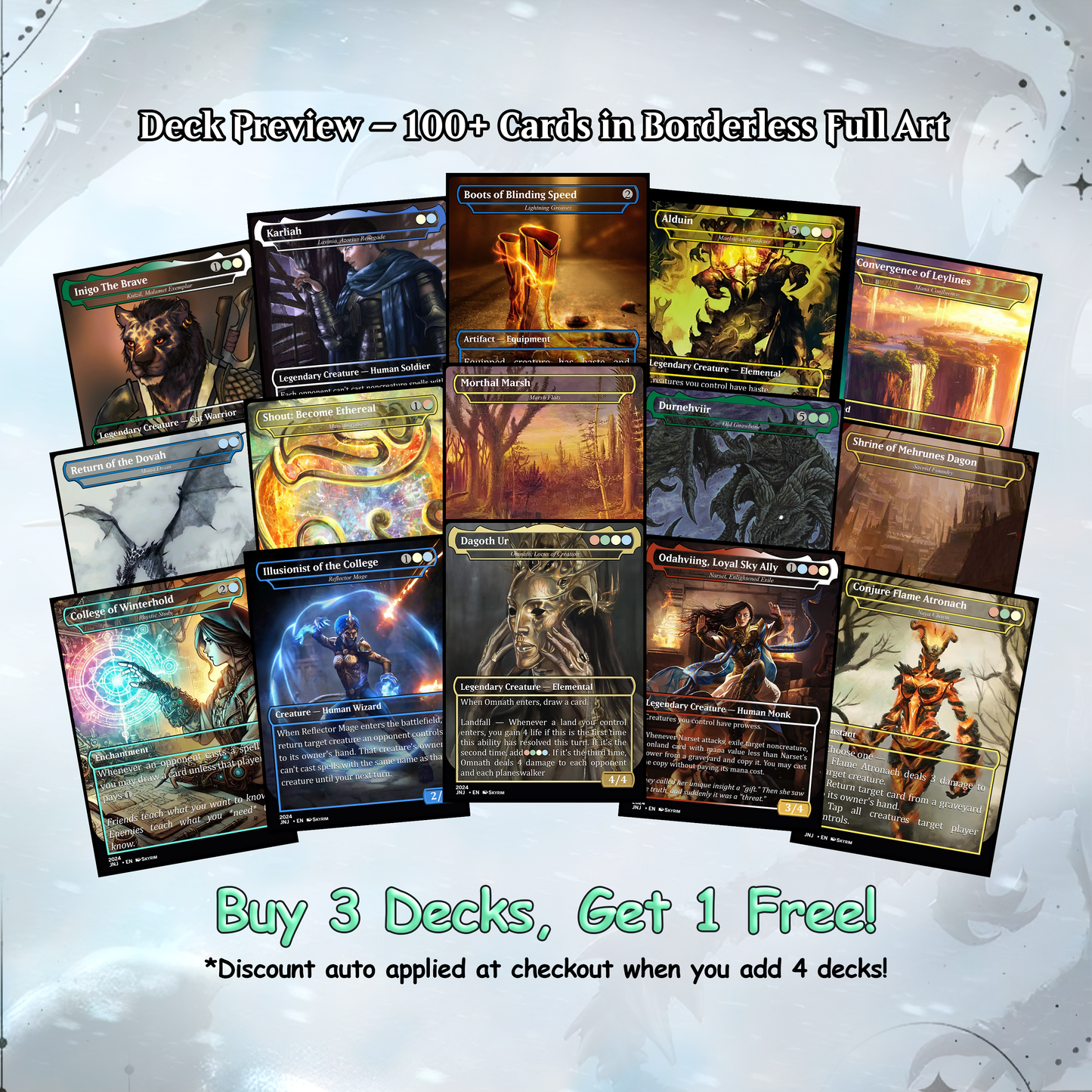 Skyrim Themed Commander Deck Proxies, Multi Colour Combo, 120+ Unique Cards, Quality Custom Card Proxy for Commander EDH